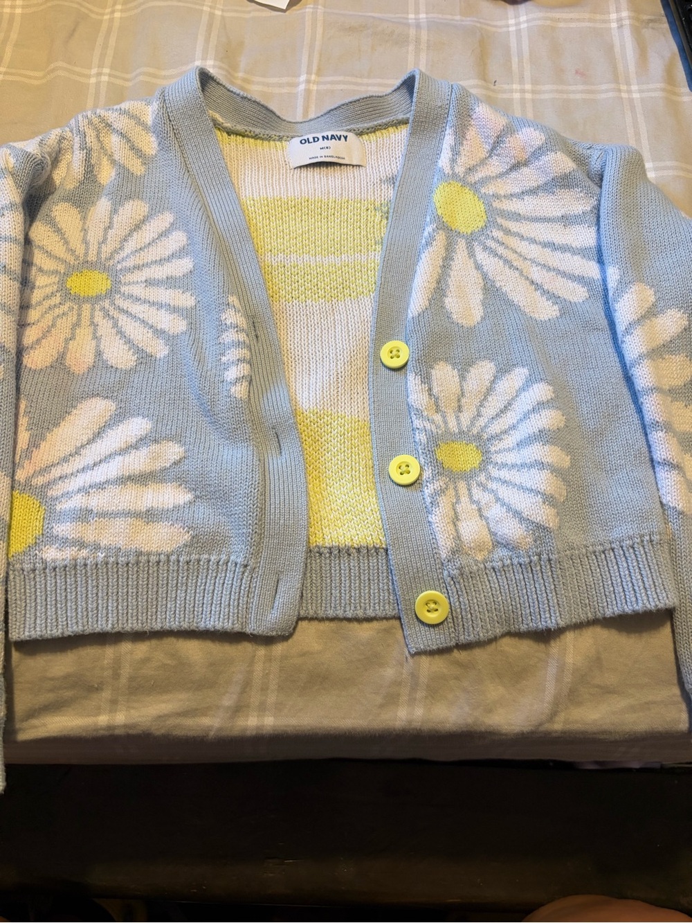 Old Navy Light Blue Cardigan with White & Yellow Daisy Print
